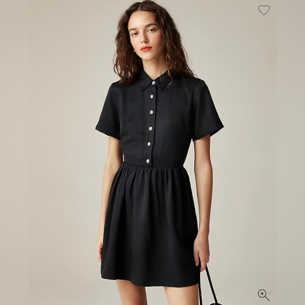 NWT J.Crew Collection holiday shirtdress with jewel buttons balck 4 $198